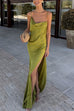Trixiedress High Slit Back Drape Cascading Satin Maxi Cami Dress