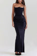 Trixiedress Strapless Ruched Satin Splice Bodycon Maxi Dress