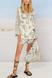Trixiedress Collared V Neck Shirt and Side Slit Shorts Vitamin Sea Print Set
