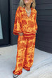 Trixiedress Lapel V Neck Long Sleeves Shirt Wide Leg Pants Printed Casual Set