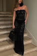 Trixiedress Strapless Lace Hollow Out Bodycon Maxi Dress