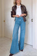 Trixiedress Lapel Zip Up Faux Leather Bomber Jacket