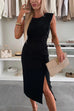 Trixiedress Crewneck Sleeveless Slit Bodycon Midi Dress