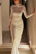Mockneck Long Sleeves Ruched Lace Maxi Dress