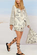 Trixiedress Collared V Neck Shirt and Side Slit Shorts Vitamin Sea Print Set