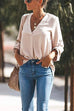 Trixiedress V Neck Roll Up Long Sleeves Blouse Shirt