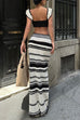 Trixiedress Striped V Neck Ruffle Crop Top and Bodycon Maxi Skirt Crochet Knit Set