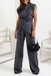 Trixiedress Ruched Asymmetrical Top and Wide Leg Pants Set