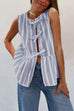 Trixiedress Crewneck Sleeveless Striped Ruffle Bow Top