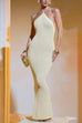 Trixiedress Halter Open Back Hollow Out Knit Bodycon Maxi Dress