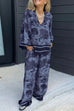 Trixiedress Lapel V Neck Long Sleeves Shirt Wide Leg Pants Printed Casual Set