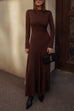 Boat Neck Long Sleeves Solid Maxi Dress