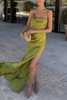 Trixiedress High Slit Back Drape Cascading Satin Maxi Cami Dress