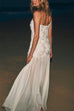 Trixiedress Spaghetti Strap Floral Applique Patchwork Maxi Dress
