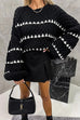 Trixiedress Lantern Sleeves Color Block Chunky Knit Sweater