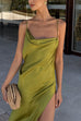 Trixiedress High Slit Back Drape Cascading Satin Maxi Cami Dress