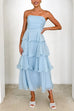 Trixiedress Strapless Empire Waist Ruffle Layered Maxi Dress