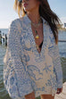 Trixiedress Collared V Neck Shirt and Side Slit Shorts Vitamin Sea Print Set