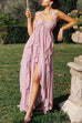 Trixiedress Sleeveless Open Back High Slit Ruffle Maxi Dress