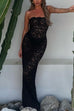 Trixiedress Strapless Lace Hollow Out Bodycon Maxi Dress