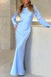 Trixiedress Round Neck Long Sleeves Satin Maxi Party Dress