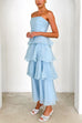 Trixiedress Strapless Empire Waist Ruffle Layered Maxi Dress