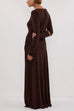 Boat Neck Long Sleeves Solid Maxi Dress