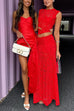 Trixiedress Sleeveless Cut Out Lace Top and Maxi Bodycon Skirt Set