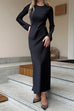 Trixiedress Round Neck Long Sleeves Satin Maxi Party Dress