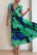 Trixiedress V Neck Waisted Back Cut Out Printed Maxi Pleated Dress