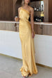 Trixiedress One Shoulder Open Back Tie Knot Satin Maxi Dress