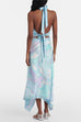 Trixiedress Printed Halter Tie Knot Backless Top and Irregular Hem Maxi Skirt Set