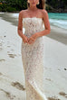 Trixiedress Strapless Lace Hollow Out Bodycon Maxi Dress