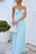Trixiedress Strapless V Neck Corset Pleated Maxi Dress