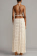 Trixiedress Frilled Halter Open Back Crop Top and Pleated Maxi Skirt Set