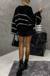 Trixiedress Lantern Sleeves Color Block Chunky Knit Sweater