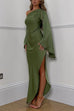 Trixiedress Cold Shoulder Flare Sleeves Side Slit Maxi Dress