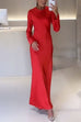 Trixiedress Round Neck Long Sleeves Satin Maxi Party Dress