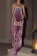 Trixiedress Strapless Tube Gradient Ombre Satin Maxi Party Dress