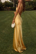 Trixiedress One Shoulder Open Back Tie Knot Satin Maxi Dress