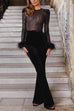 Trixiedress Feather Cuffs Bell Bottom Velvet Splice Jumpsuit