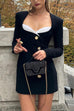 Trixiedress Color Block Long Sleeves Button Down Mini Dress