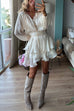 Trixiedress Lantern Long Sleeves Waisted Ruffle Mini Dress