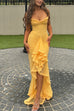 Trixiedress Spaghetti Strap Frill Trim Draped Slit Maxi Dress