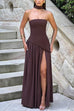 Trixiedress Strapless Back Lace-up High Slit Splice Maxi Dress