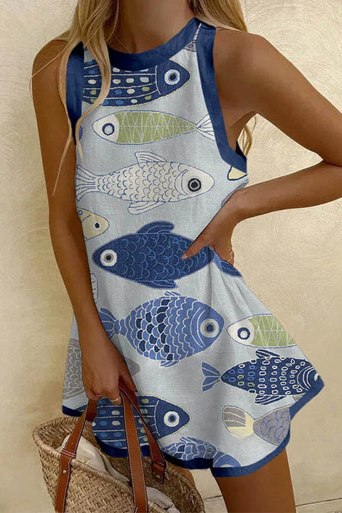 Trixiedress Sleeveless Fish Print Mini Dress