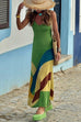 Trixiedress V Neck Backless Color Block Maxi Cami Dress
