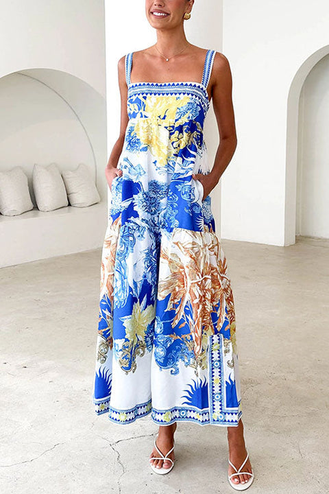 Trixiedress Pocketed Side Slit Printed Maxi Cami Dress