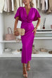 Trixiedress V Neck Twist Front Waisted Satin Midi Dress