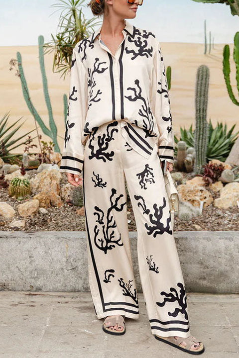 Trixiedress Wide Leg Reef Print Satin Pants